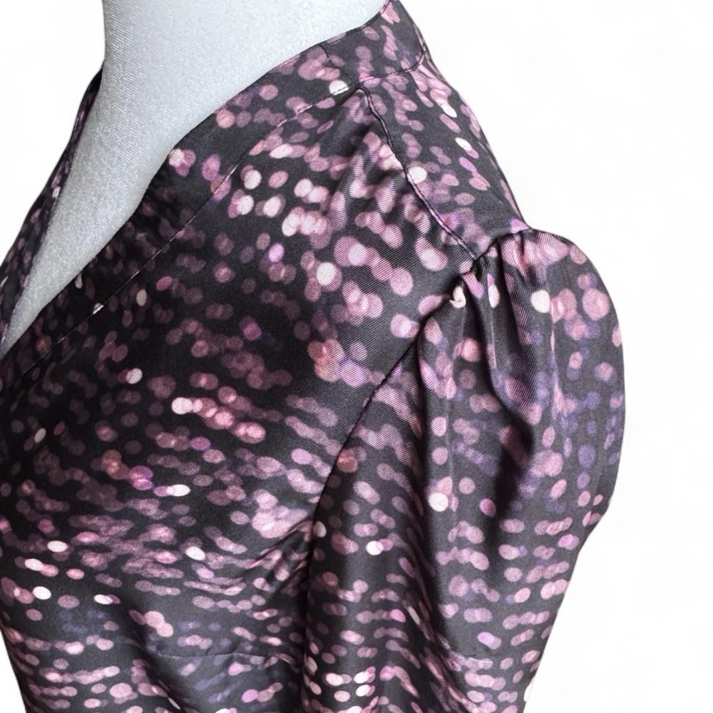 Tory Burch Silk Blouse Purple Black Blurred Dot XS Career Business Designer Luxe - Picture 5 of 16